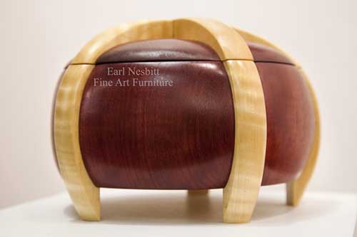 purpleheart and curly maple custom jewelry box at show